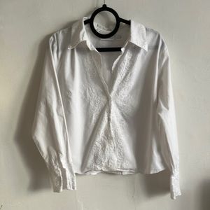 Worthington | White Collared Button Down with Lace Details